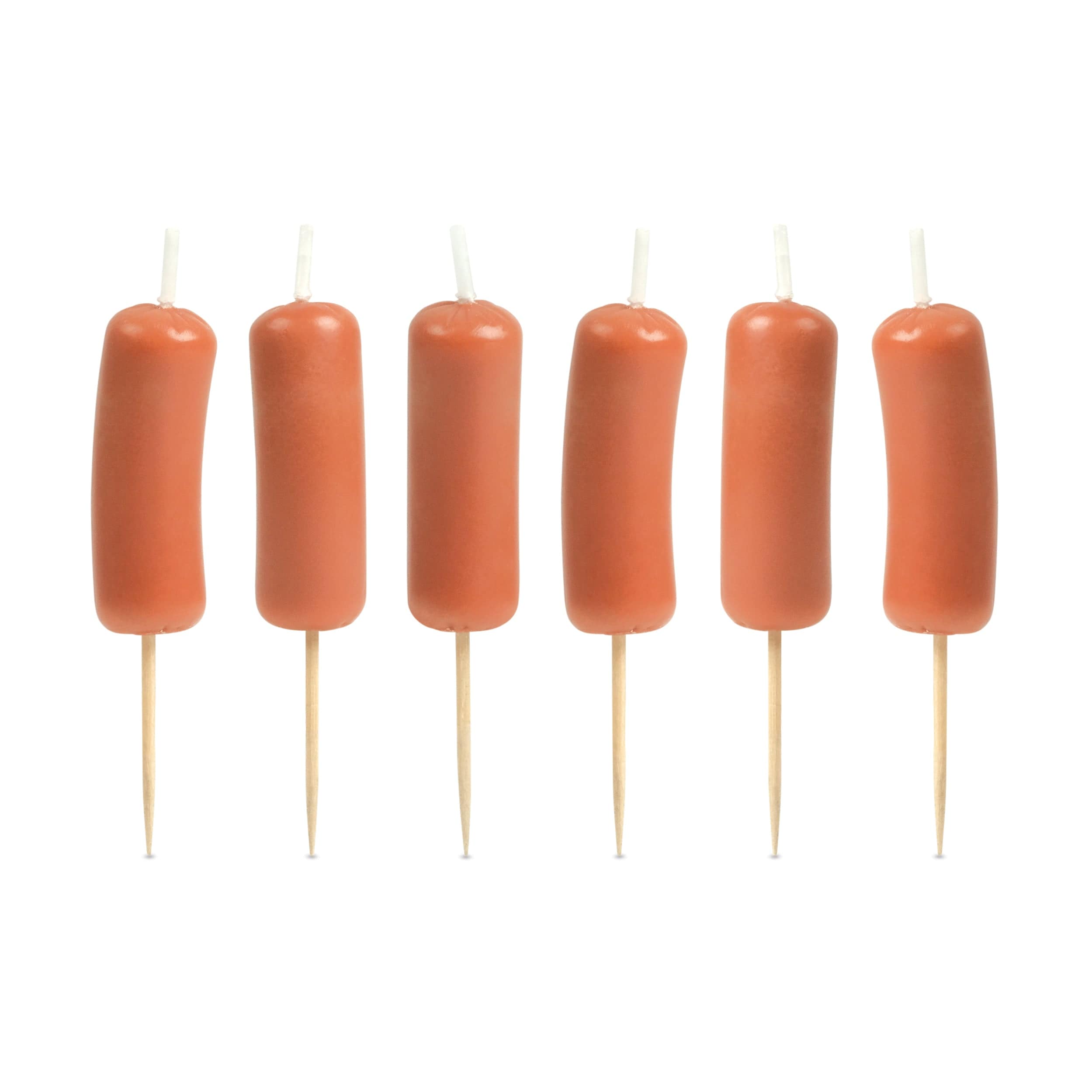 A set of 6 party candles that look like cocktail wieners