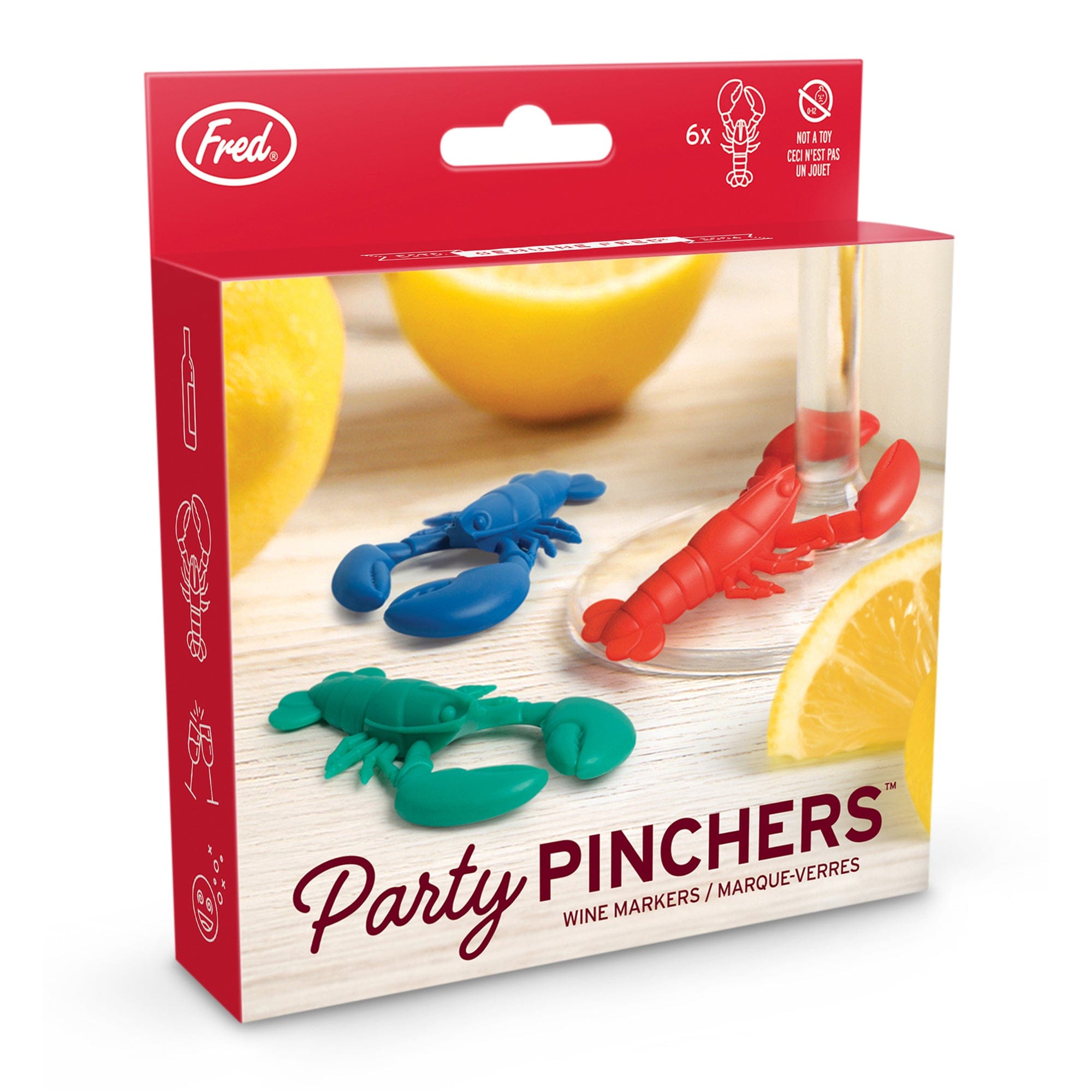 Silicone wine stem charms that look like lobsters - in packaging