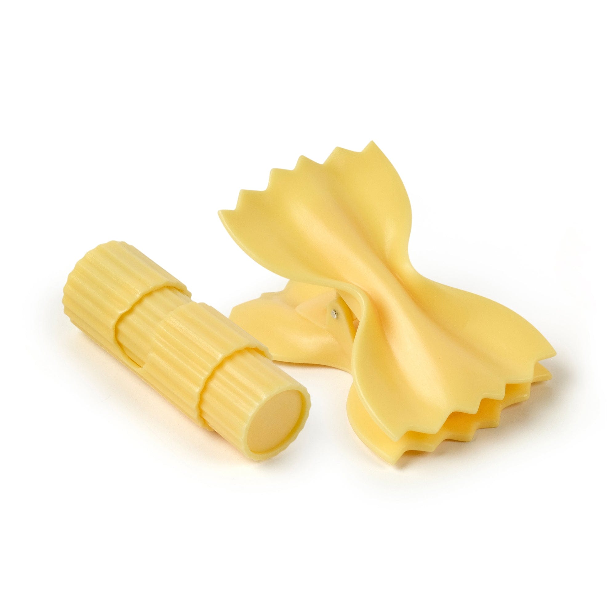 A set of bag clips that look like pasta. 