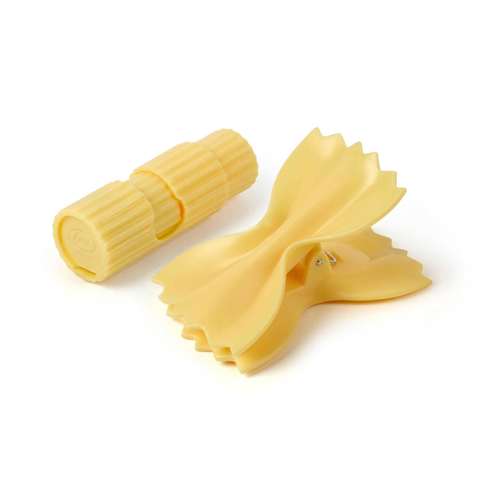 A set of bag clips that look like pasta. 