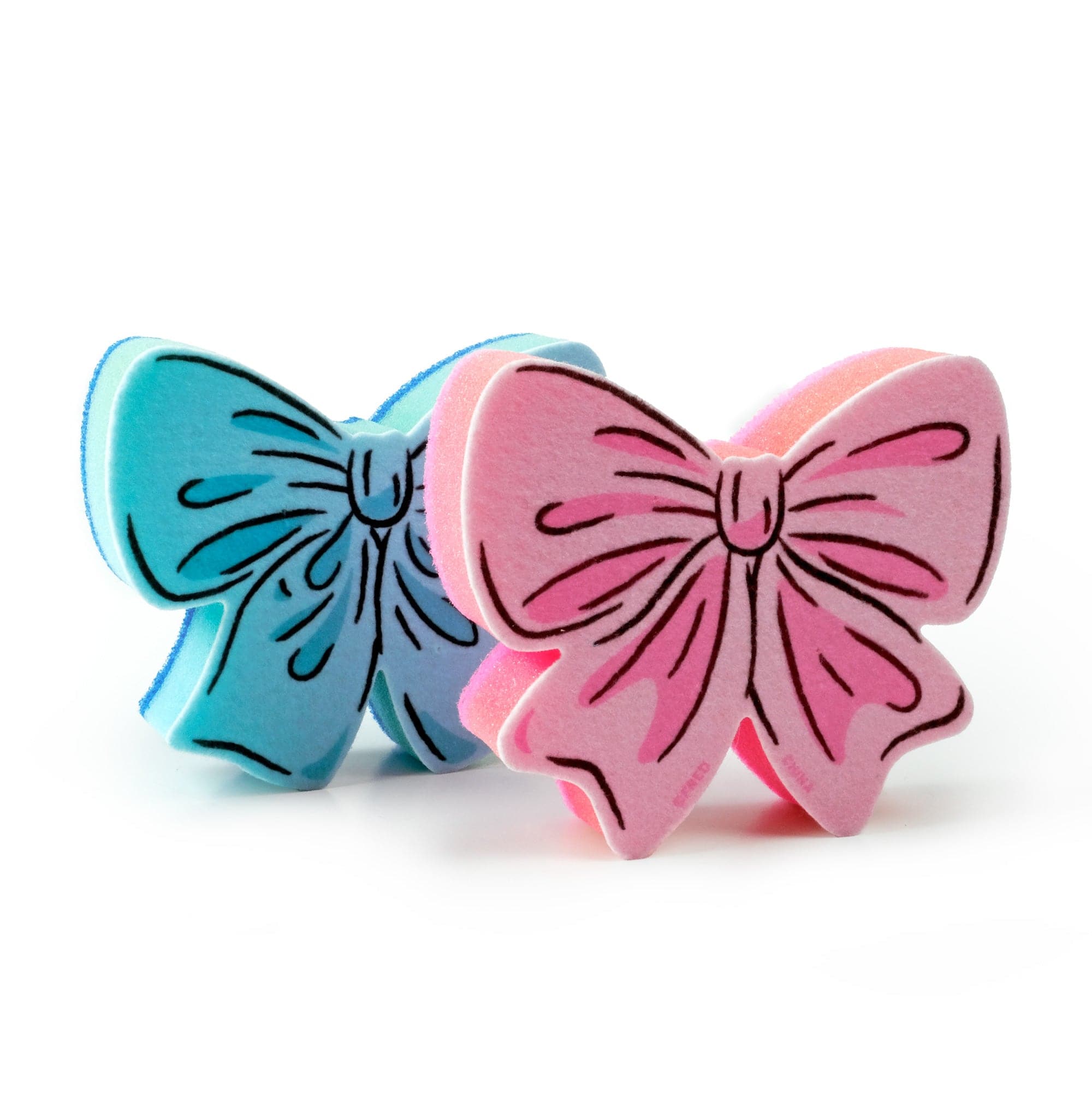 A set of kitchen sponges that look like ribbon hair bows