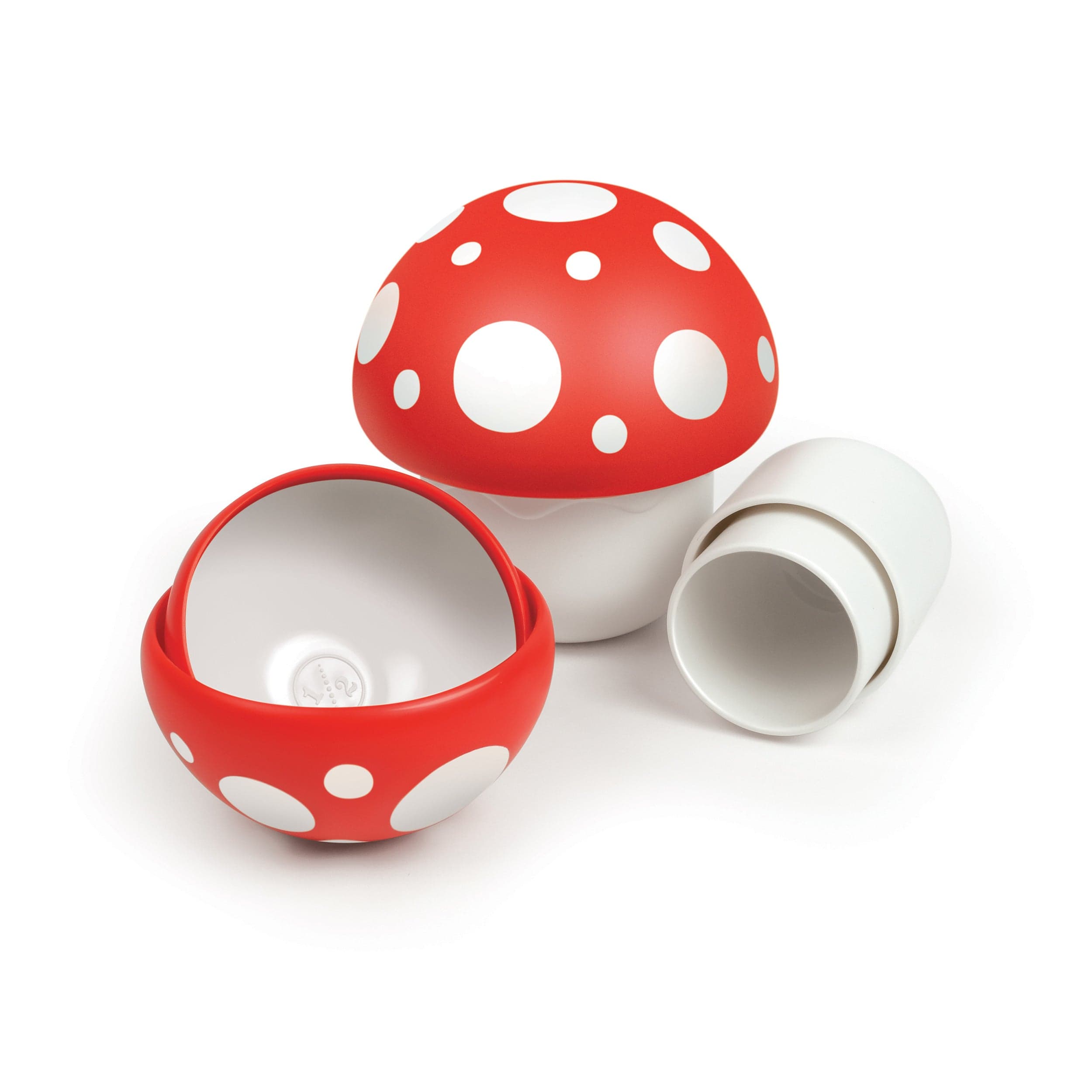 A set of nesting measuring cups that look like mushrooms